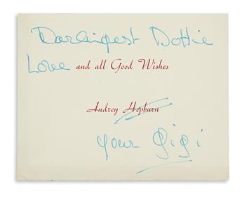 HEPBURN, AUDREY. Four items Signed, Your Gigi, Your Punkins, or Audrey, to costume designer Dorothea Silvernail: Two Autograph Le